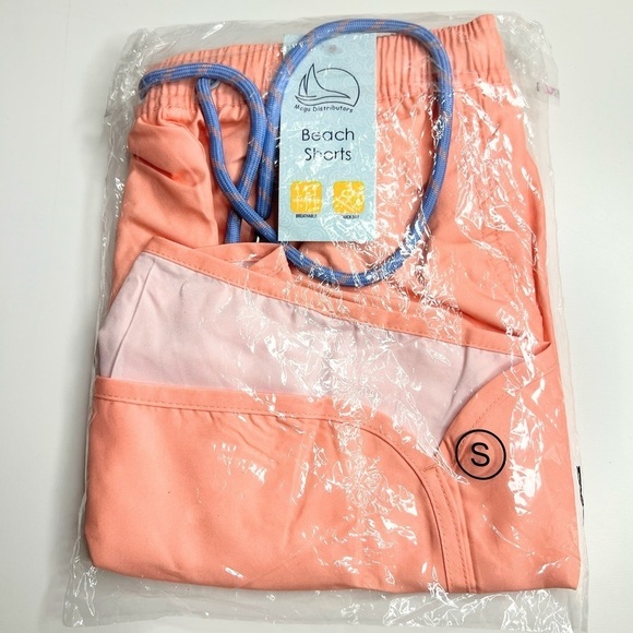 Women’s beach short unisex men swim salmon color solid orange trunk S. - Picture 3 of 13